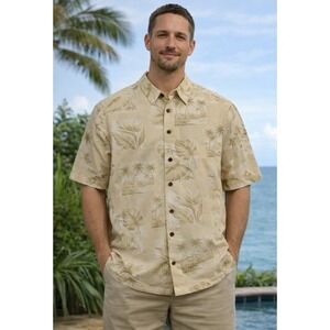 Caribbean Mens Large‎ Hawaiian Short Sleeve Button Up Shirt